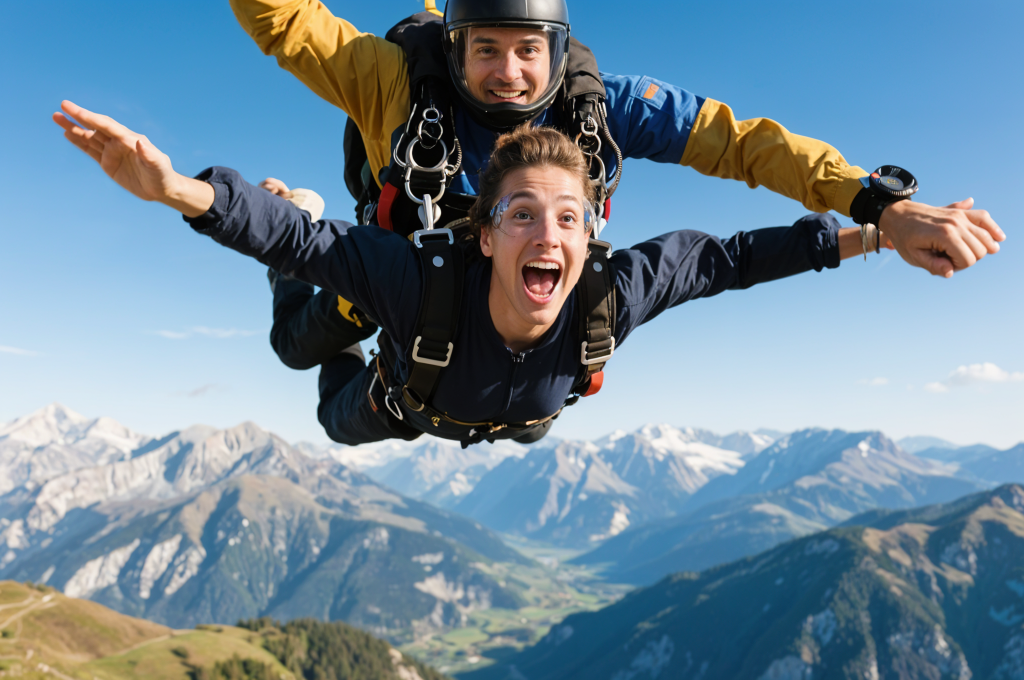 premier saut en parachute au-dessus des Alpes
